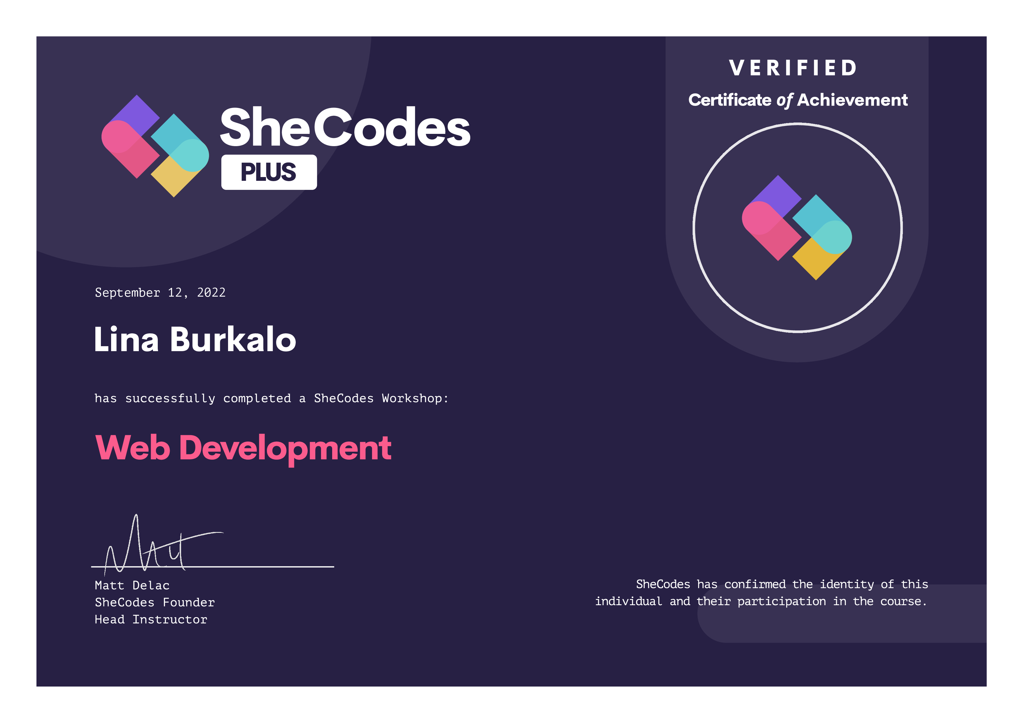 certificate shecodes